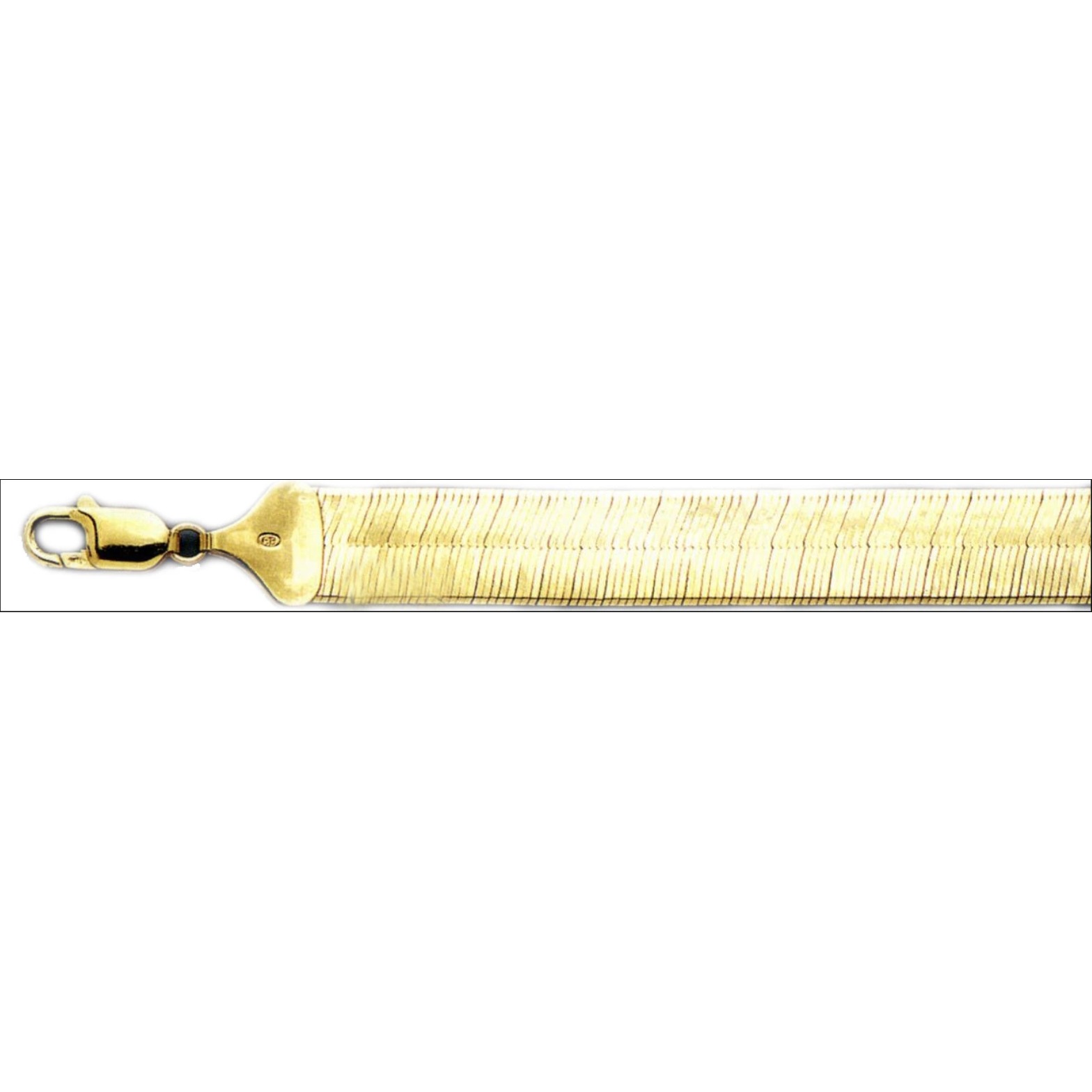 Full-length view of the 20-inch 10K yellow gold herringbone chain and clasp