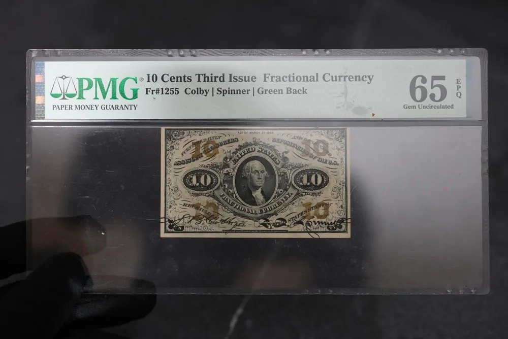 Graded U.S. Fractional Currency, 10¢ (PMG 65) — Object